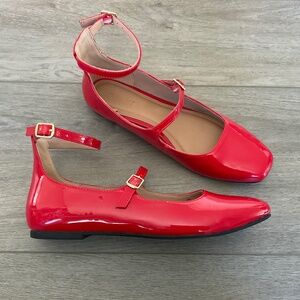 OLD NAVY Red Mary Jane Ankle Strap Flats Size 7.5 NWOT